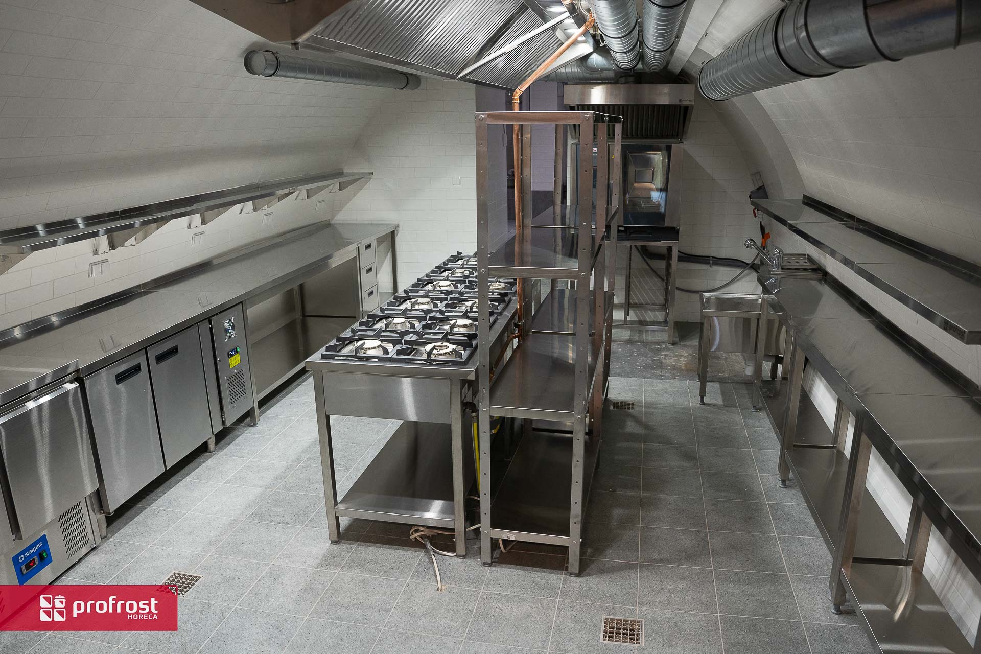 restaurant kitchen in a historic basement